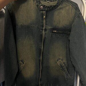 Oversized Acid Wash Racer Denim Jacket